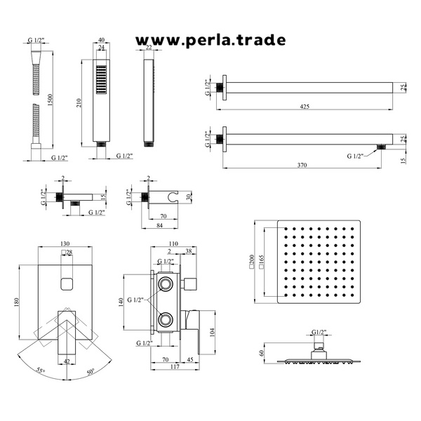 Душова система прихованого монтажу 3 споживача Perla Smart чорна PSS7704B PSS7704B фото